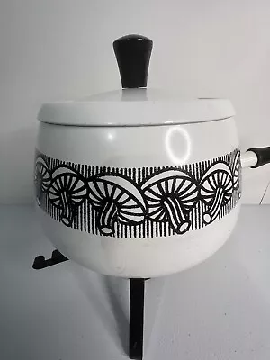 Vintage Mushroom MCM White Fondue Pot Set And Matching Base And Burner Holder • $45