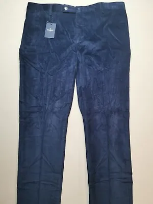 HACKETT LONDON Mens UK 38L Stretch Cotton Corduroy Trousers (BNWT) Bright Navy • £45