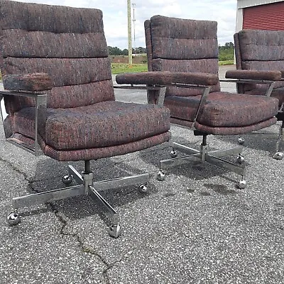 4 Mid Century Modern Milo Baughman Style Patrician Upholstered Office Arm Chairs • $499