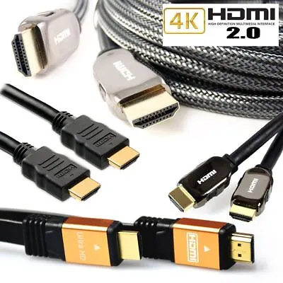 HDMI Cable V2.0 Premium & Flat HDTV 1080P 3D 4K Ultra HD ARC CES 2160p Lead 60Hz • £2.49