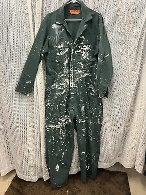 Vintage Coveralls CGA Paint Splatters Distressed Green Made In USA Mens 44 Reg • $29.99