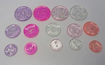 6 X Transparent Round Glitter Novelty Buttons 11.5mm 15mm 18mm Choice Of Colour • £2.25