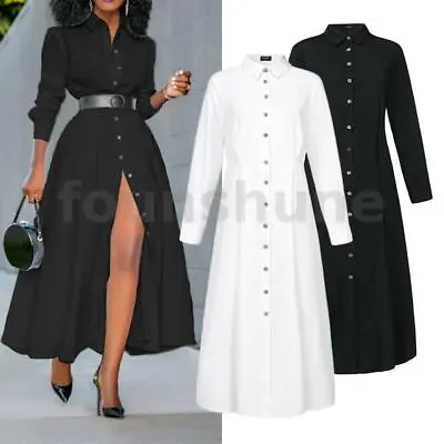 £19.99 • Buy Womens Fashion Shirt Dress Button Down Maxi T-Shirt Dress A Line Long Slip Dress