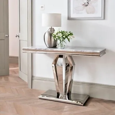  Console Table With Grey Solid Marble Top 120 X 40 X 75cm House Of Hart Luxury • £359.99