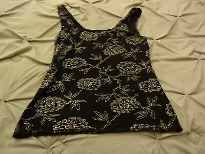 J.R. Nites By Caliendo Women'Black Silver Flowered Sleeveless Blouse Size Medium • $10