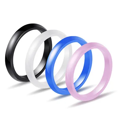 3mm Blue/White/Black/Pink Ceramic Wedding Band Women's Engagement Ring Size 6-9 • $8.99