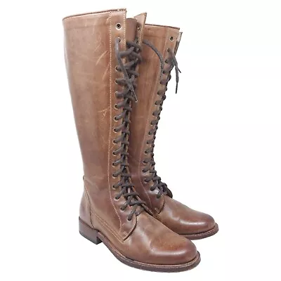 Frye Womens Boots Vienna Tall Lace Up Vtg Brown Leather Combat Equestrian Sz 6 • $350