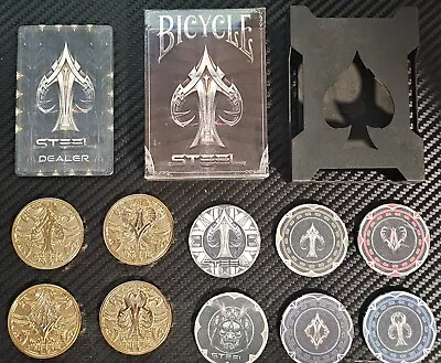 Bicycle Steel Playing Cards & Poker Chips + Case + Coins New Sealed Set • $150