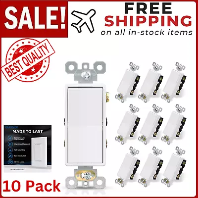4 Way Decorative Light Switch 15Amp 120/277 Volt Ac Decora 10 Pack Glossy White • $41.79