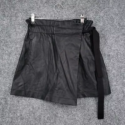 Zara Shorts Women XS Extra Small Black Leather Paperbag Wrap High Rise Waist Tie • $16.99