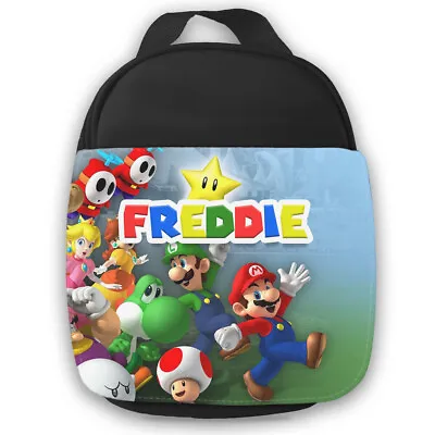 Personalised Mario Kids Black Lunch Bag Any Name Childrens School Snack Box 22 • £16.99