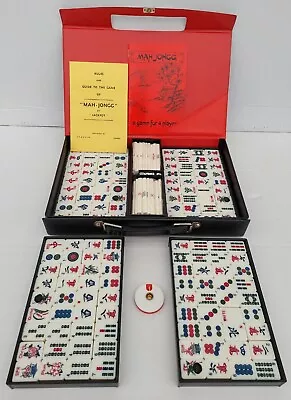 Vintage Gibsons 144 Tile Mah Jongg Game Set In Black & Red Leatherette CaseUsed • £49.99