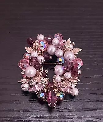 Vintage Vendome Pin Brooch Crystals Pink Signed • $64.99