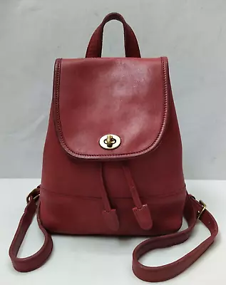 Coach Daypack Red Leather Turnlock Flap Backpack - Vintage Made In USA - #9960 • $190