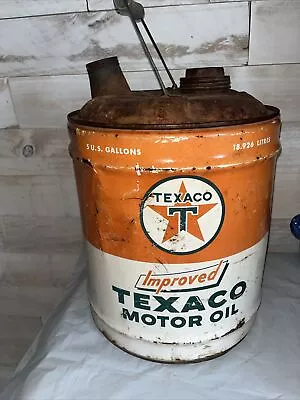 Vintage Texaco 5 Gallon Motor Oil Can - Wooden Handle • $50