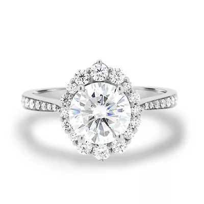 Forever One Round Cut Moissanite Floral Halo Ring For Girl Solid 14k White Gold • $280.95