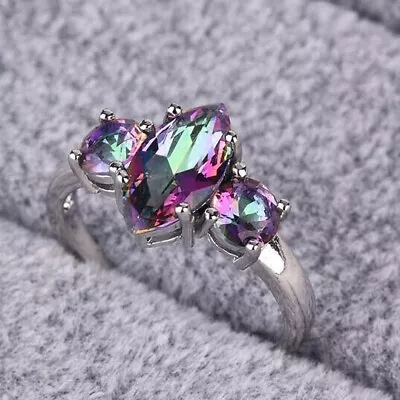 925 Sterling Silver Rainbow Mystical Fire Topaz Wedding Engagement Ring Size 10 • $15.74