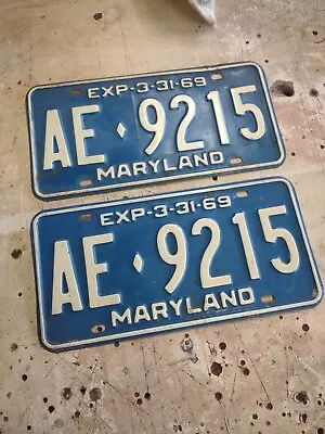 Pair Of  1969 MARYLAND  License Plates  AE - 9215 Clean Set Hot Rod Man Cave • $42