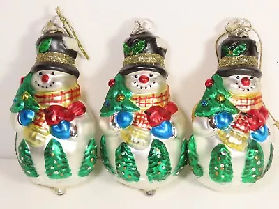 Blown Glass Snowman Christmas Ornaments Lot Vintage Hand Painted 3 Ct  5 H C6906 • $10.84