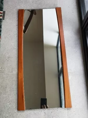 Vintage Mid-Century TEAK Wall Mirror Danish Scandi Style Retro VGC 79 X 35.5 Cm • £79.99