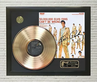 Elvis Presley Framed Wood Reproduction Signature LP Record Display. 01 • $225