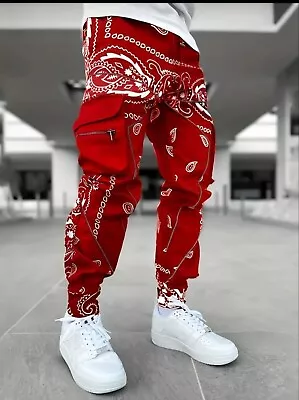 Men's Paisley Pattern Joggers With Multiple Pockets Bandana • $24.99