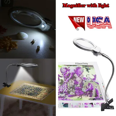 $13.99 • Buy LED Desk Lamp 6X Magnifier Glass Foldable Light Stand Clamp Beauty Magnifying LZ