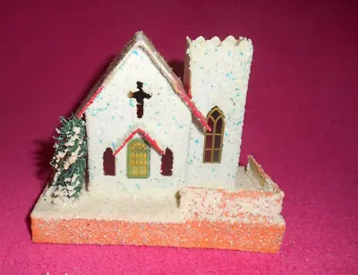 $15 • Buy Vintage Christmas Putz Cardboard Mica Church With Tree Japan