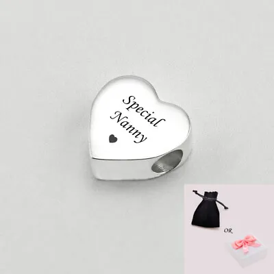 Engraved Heart Charm Bead For A Special Nanny Gift Personalised European • £11.99