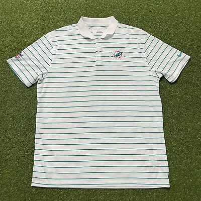 Nike Miami Dolphins Polo Shirt Large L Team Issued DriFit On Field Teal Stripes • $39.99