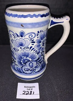 Vintage Delft Holland Blue And White Floral Hand Painted Mug Cup • $24.70