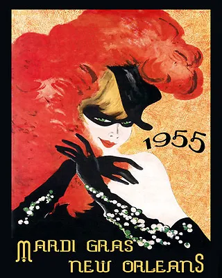 Mardi Gras Fashion Lady 1955 New Orleans Carnival 16 X20  Vintage Poster FREE SH • $22.15