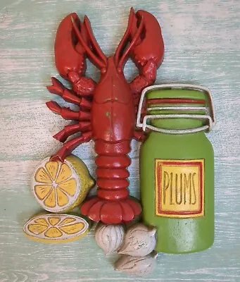 Vintage 1975 Homco Lobster Lemon Plums Plastic Wall Hanging Kitchen Decor USA • $14.50