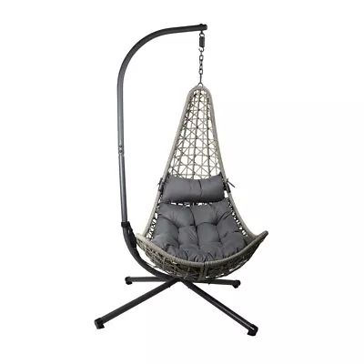 Rattan Effect Garden Hanging Egg Swing Chair With Cussion Relaxing Patio Hammock • £189.95