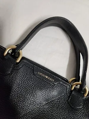 EMPORIO ARMANI Blk Large LEATHER HANDBAG BAG Gold Hardware TRAVEL DAY #A9 • $165