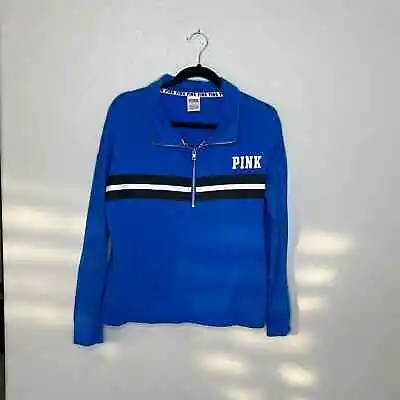 Victoria’s Secret PINK  Blue With Black Half Zip Sweatshirt Women's Size Medium • $17