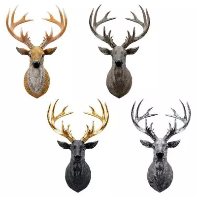 Fake Deer Head Statue Figurines Sculpture Wall Mounted Artwork Craft Antlers • £20.64