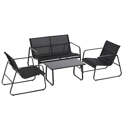 Outsunny 4 Piece Garden Furniture Set Patio Sofa Set W/ Chairs Glass Top Table • £109.99