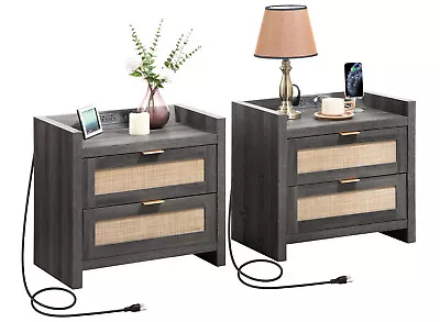 Nightstand With Charging Station Bedside Table End Table For Bedroom Living Room • $189.99