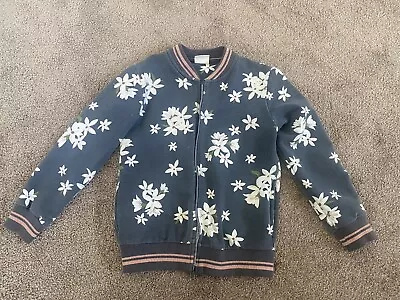 ZARA KIDS Girls Size 7 Grey Flower Bomber Jacket • $15