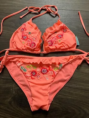 Matthew Williamson Bright Orange Non Wied Bikini Top Size 16 Bottoms Size 14 • £6.99