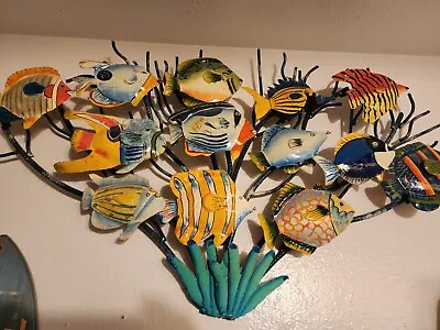 Beautiful Large Painted Metal Fish Sculpture Art Ocean Tropical Decor Coral Reef • $230