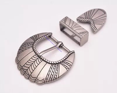 30mm Silver Western Indian Traditional Tribal Flower 3pc Set Pin Belt Buckle • $9.64