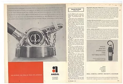 1959 Ansul Chemical Co. 2 Sep. Pg. Ad: Sentry Energized Fire Extinguishers • $17.76