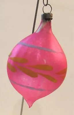 Antique German Blown Glass Christmas Ornament Pink Teardrop Blue Orange 2.85  • $20