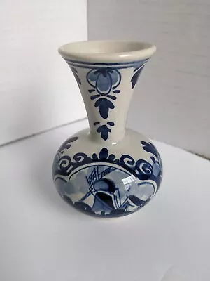 Vintage Delft Blue Small Vase. Windmill Motif. Crown And #21 Makers Mark. • $12