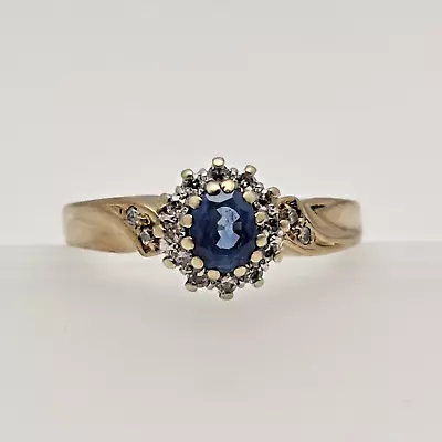 Blue Sapphire & Diamond Gold Ring Natural Gemstones Size N 1/2 - 9ct Yellow Gold • $516.12