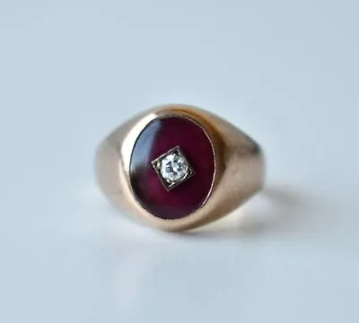 Gents 9ct Gold Ruby & Diamond Ring Central Round Cut Diamond In Cabochon Ruby. • $529