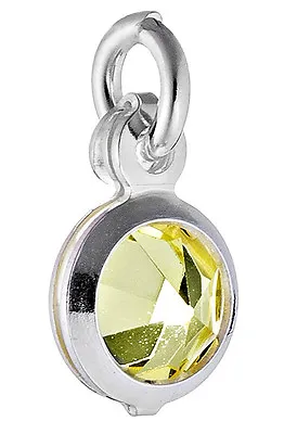 1 Sterling Silver Round Charm With Yellow Crystal & Open Jump Ring 6 Mm • £1.15