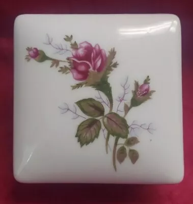 Vintage Trinket Box Square White W/ Pink Roses 2.5  X2.5  Dresser Jewelry Japan • $19.95